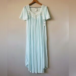 Miss Elaine NWT Cottagecore silk Essence Light Blue Nightgown with Lace Trim L